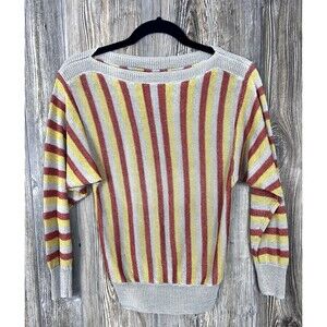 LL Bean Linen Knit Sweater Size XS Summer Weight Popover Stripe Coastal Nautical